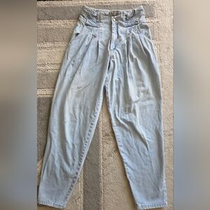 High-Rise Pleated Light Blue Women's Jeans